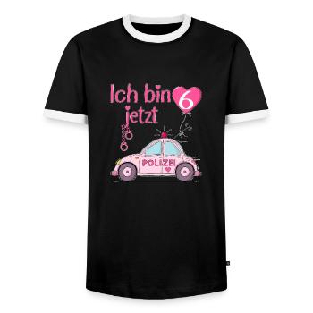 Polizeiauto Ich bin jetzt 6 Geburtstag Rosa - Männer Kontrast-T-Shirt - Schwarz/Weiß - Vorne - AI Model Female 172 light (172cm) & AI Model Male 178 light (178cm)