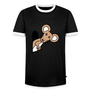 Maus Wand Loch Mauseloch Guckt Süß Lustig Comic - Männer Kontrast-T-Shirt - Schwarz/Weiß - Vorne - AI Model Female 172 light (172cm) & AI Model Male 178 light (178cm)
