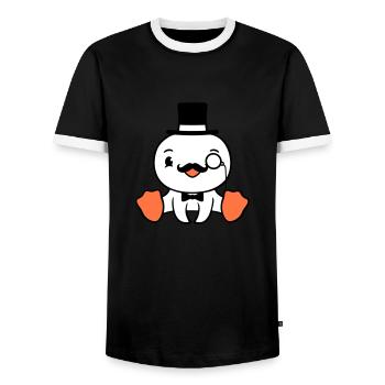 Sir Vogel Zylinder Hut Monokel Brille reicher Herr - Männer Kontrast-T-Shirt - Schwarz/Weiß - Vorne - AI Model Female 172 light (172cm) & AI Model Male 178 light (178cm)