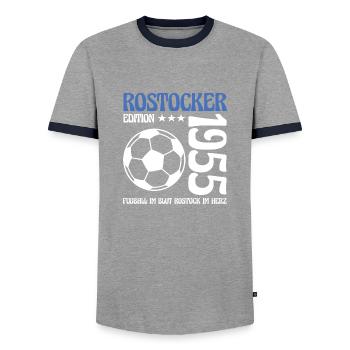 Rostocker Geburtstag 1955 Fußball Geschenk - Männer Kontrast-T-Shirt - Grau/Navy  - Vorne - AI Model Female 172 light (172cm) & AI Model Male 178 light (178cm)