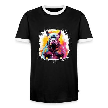 Dog Portrait Colorful - Men's Ringer Shirt - black/white - Front - AI Model Female 172 light (172cm) & AI Model Male 178 light (178cm)