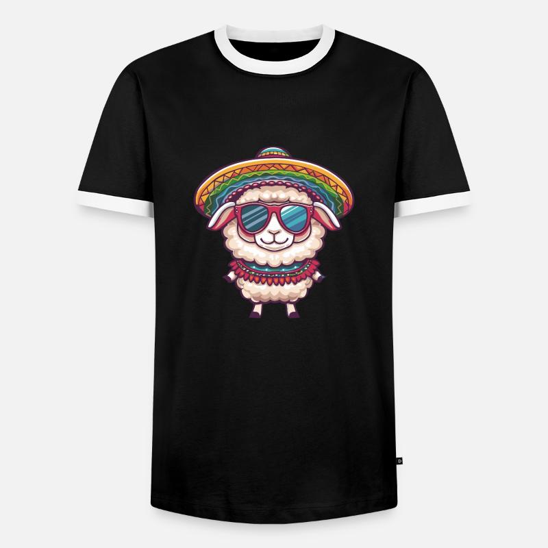 Sheep Comic Funny Sombrero - Men's Ringer Shirt - black/white