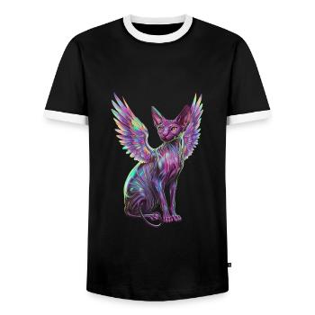 Chat Sphynx pour les amoureux des chats - T-shirt contrasté Homme - noir/blanc - Devant - AI Model Female 172 light (172cm) & AI Model Male 178 light (178cm)