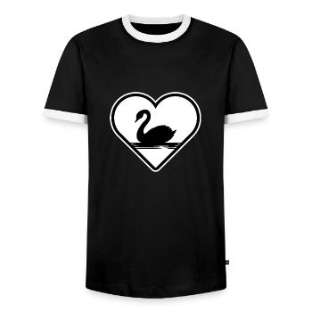 Cygne « Cygne dans le cœur » amoureux de la nature au Lac des Cygnes - T-shirt contrasté Homme - noir/blanc - Devant - AI Model Female 172 light (172cm) & AI Model Male 178 light (178cm)