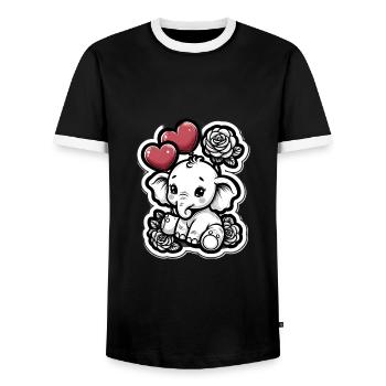 Cute baby elephant with heart balloon elephant mom - Men's Ringer Shirt - black/white - Front - AI Model Female 172 light (172cm) & AI Model Male 178 light (178cm)