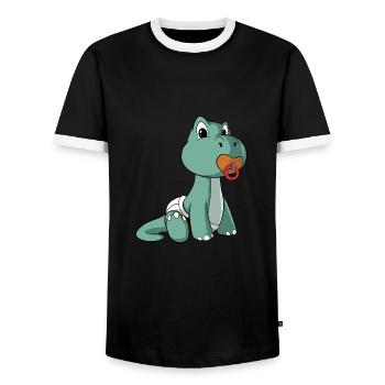Mignon bébé Dino tétine dessin animé dinosaure - T-shirt contrasté Homme - noir/blanc - Devant - AI Model Female 172 light (172cm) & AI Model Male 178 light (178cm)