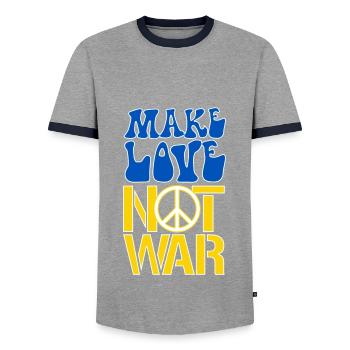 Make Love Not War | Ukraine Peace is the only way - Men's Ringer Shirt - grey/navy  - Front - AI Model Female 172 light (172cm) & AI Model Male 178 light (178cm)