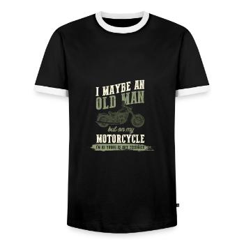 motorrad alter mann - Männer Kontrast-T-Shirt - Schwarz/Weiß - Vorne - AI Model Female 172 light (172cm) & AI Model Male 178 light (178cm)