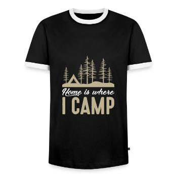 La maison est l’endroit où je campe - T-shirt contrasté Homme - noir/blanc - Devant - AI Model Female 172 light (172cm) & AI Model Male 178 light (178cm)