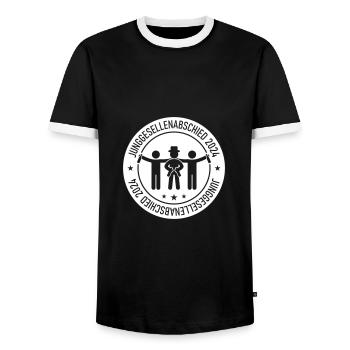 Junggesellenabschied 2024 - Männer Kontrast-T-Shirt - Schwarz/Weiß - Vorne - AI Model Female 172 light (172cm) & AI Model Male 178 light (178cm)