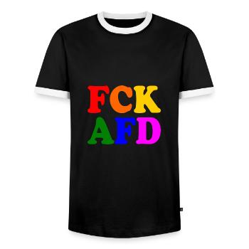Fck afd - Männer Kontrast-T-Shirt - Schwarz/Weiß - Vorne - AI Model Female 172 light (172cm) & AI Model Male 178 light (178cm)