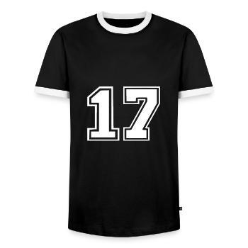 17 - Männer Kontrast-T-Shirt - Schwarz/Weiß - Vorne - AI Model Female 172 light (172cm) & AI Model Male 178 light (178cm)
