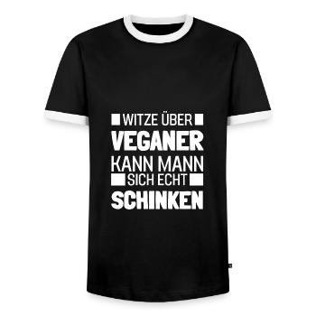Anti Vegan T-Shirt gegen Veganer Veganismus - Männer Kontrast-T-Shirt - Schwarz/Weiß - Vorne - AI Model Female 172 light (172cm) & AI Model Male 178 light (178cm)