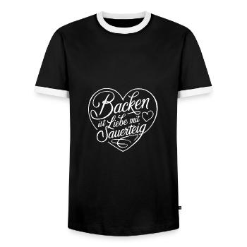 Backen mit Sauerteig und Liebe - Männer Kontrast-T-Shirt - Schwarz/Weiß - Vorne - AI Model Female 172 light (172cm) & AI Model Male 178 light (178cm)