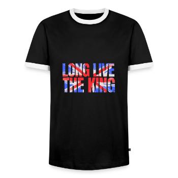 Couronnement du roi britannique Charles Angleterre Drapeau - T-shirt contrasté Homme - noir/blanc - Devant - AI Model Female 172 light (172cm) & AI Model Male 178 light (178cm)