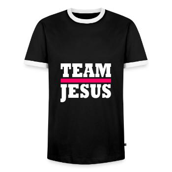Team jesus - Men's Ringer Shirt - black/white - Front - AI Model Female 172 light (172cm) & AI Model Male 178 light (178cm)