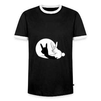 Bunny Horn Gesture Shadow - Men's Ringer Shirt - black/white - Front - AI Model Female 172 light (172cm) & AI Model Male 178 light (178cm)