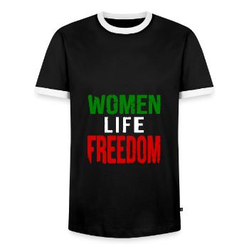 Women life freedom iran - Men's Ringer Shirt - black/white - Front - AI Model Female 172 light (172cm) & AI Model Male 178 light (178cm)