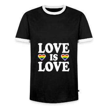 Love is love - Men's Ringer Shirt - black/white - Front - AI Model Female 172 light (172cm) & AI Model Male 178 light (178cm)