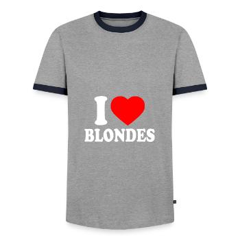 I love blondes - Männer Kontrast-T-Shirt - Grau/Navy  - Vorne - AI Model Female 172 light (172cm) & AI Model Male 178 light (178cm)