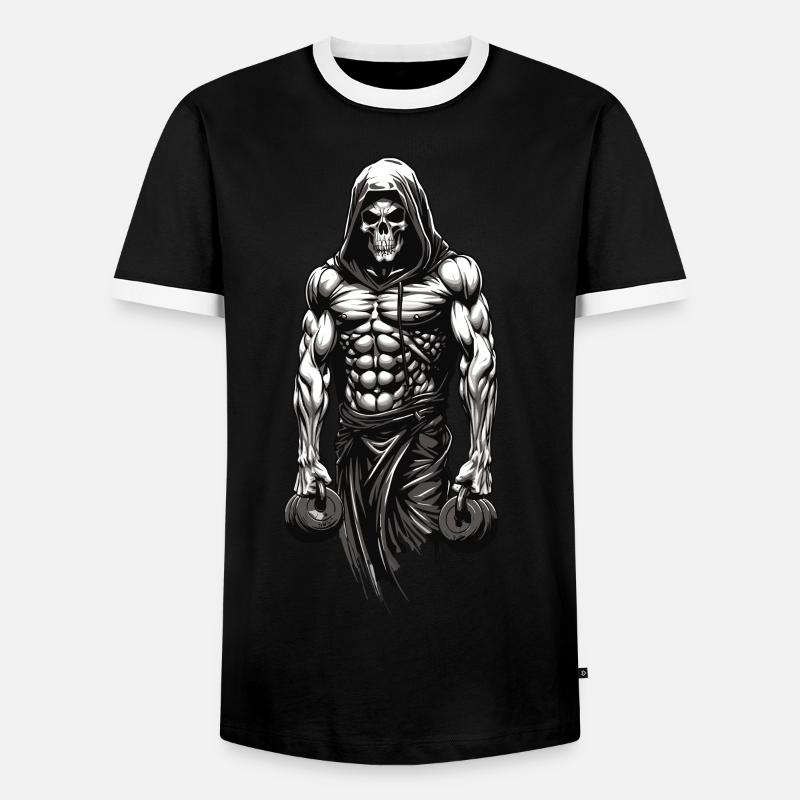 Powerful Bodybuilder Skeleton Training Design - Men's Ringer Shirt - black/white