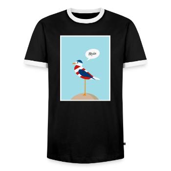 moin, Möwe, Meer. Ostsee, Nordsee. - Männer Kontrast-T-Shirt - Schwarz/Weiß - Vorne - AI Model Female 172 light (172cm) & AI Model Male 178 light (178cm)