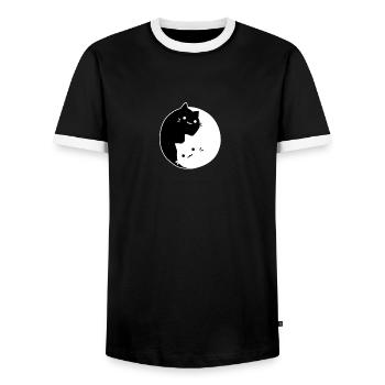 Cat Karma - Men's Ringer Shirt - black/white - Front - AI Model Female 172 light (172cm) & AI Model Male 178 light (178cm)
