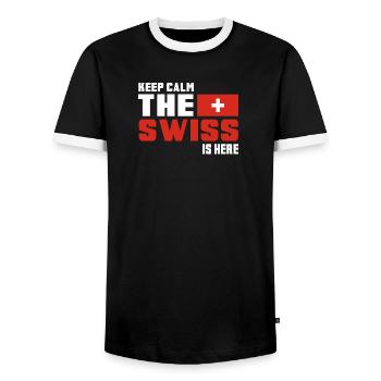Restez calme le Suisse est là Suisse Cadeau - T-shirt contrasté Homme - noir/blanc - Devant - AI Model Female 172 light (172cm) & AI Model Male 178 light (178cm)