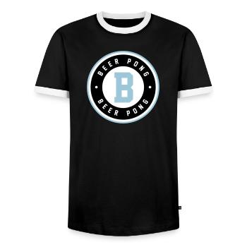 Beer Pong Badge Blue Logo - Men's Ringer Shirt - black/white - Front - AI Model Female 172 light (172cm) & AI Model Male 178 light (178cm)