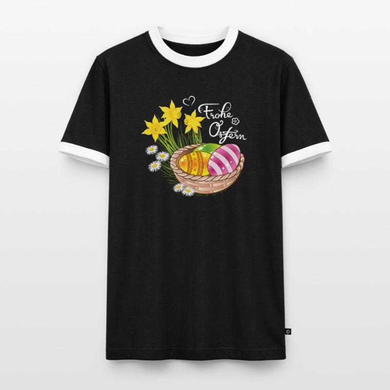 Happy Easter Easter basket Easter eggs Easter flowers eggs Men's Ringer Shirt