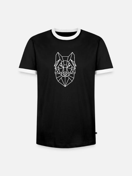 Geometric Wolf Head Line Style - Men's Ringer Shirt - black/white