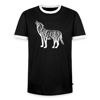 Howling Wolf Forest Silhouette Shirt Wilderness Nature - Men's Ringer Shirt - black/white - Front - AI Model Female 172 light (172cm) & AI Model Male 178 light (178cm)