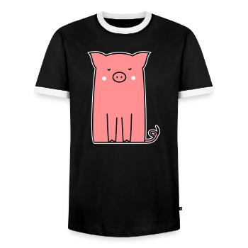 pink piglet piglet sow cute animal - Men's Ringer Shirt - black/white - Front - AI Model Female 172 light (172cm) & AI Model Male 178 light (178cm)