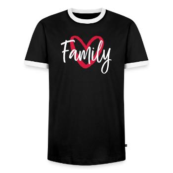 Family heart I partner look parents children - Men's Ringer Shirt - black/white - Front - AI Model Female 172 light (172cm) & AI Model Male 178 light (178cm)