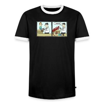 Fussballer Comic Cartoon Fussball Lustig Witzig - Männer Kontrast-T-Shirt - Schwarz/Weiß - Vorne - AI Model Female 172 light (172cm) & AI Model Male 178 light (178cm)