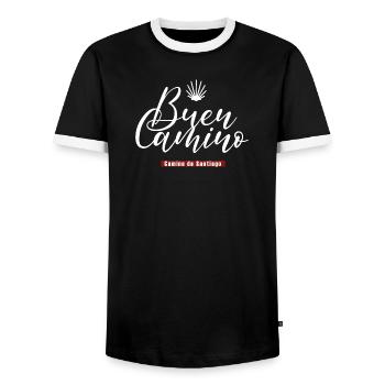 Buen Camino Jakobsweg Camino de Santiago - Männer Kontrast-T-Shirt - Schwarz/Weiß - Vorne - AI Model Female 172 light (172cm) & AI Model Male 178 light (178cm)