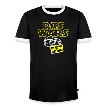 Junggesellenabschied , Das wars bei Ihr ...(25) - Männer Kontrast-T-Shirt - Schwarz/Weiß - Vorne - AI Model Female 172 light (172cm) & AI Model Male 178 light (178cm)