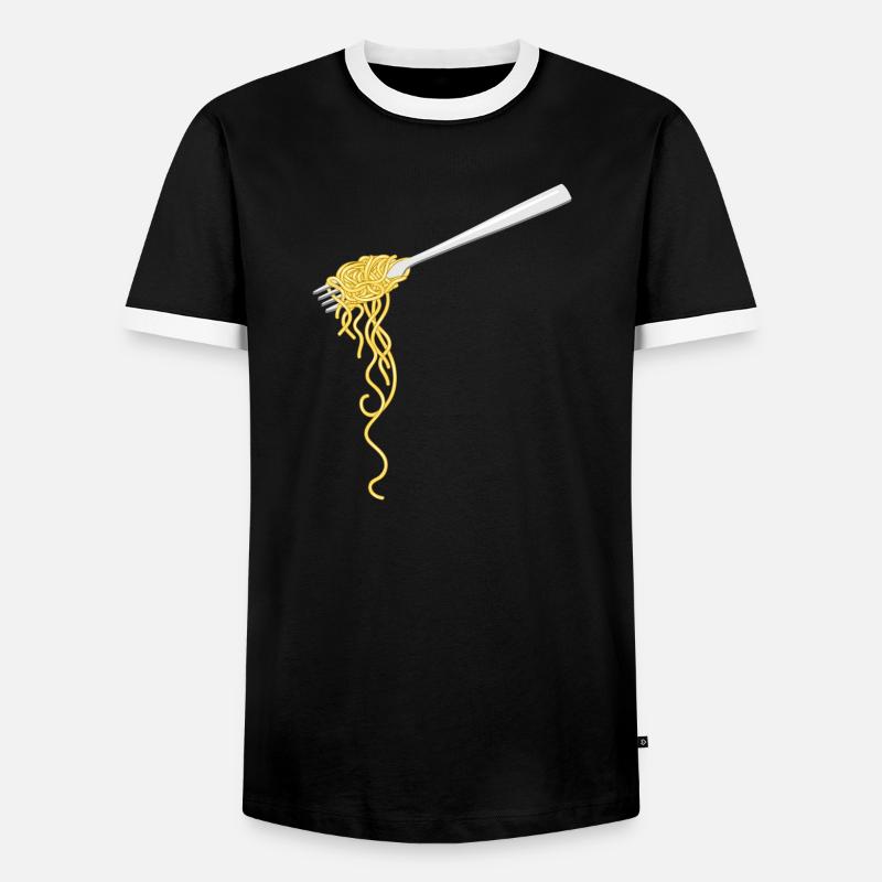 Spaghetti Pasta auf einer Gabel - Männer Kontrast-T-Shirt - Schwarz/Weiß