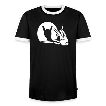 Drôle de lapin ombre main dessin animé ROCK musique METAL - T-shirt contrasté Homme - noir/blanc - Devant - AI Model Female 172 light (172cm) & AI Model Male 178 light (178cm)