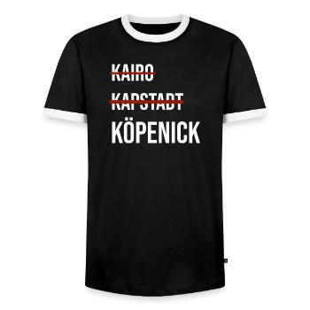 Grafik mit Köpenick - Männer Kontrast-T-Shirt - Schwarz/Weiß - Vorne - AI Model Female 172 light (172cm) & AI Model Male 178 light (178cm)