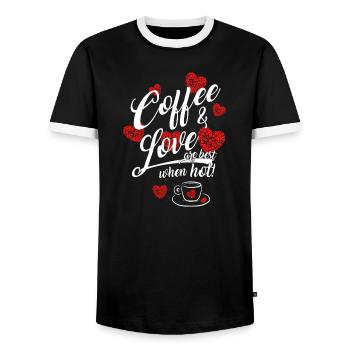 Kaffee und liebe heiß am besten Geschenk Herz - Männer Kontrast-T-Shirt - Schwarz/Weiß - Vorne - AI Model Female 172 light (172cm) & AI Model Male 178 light (178cm)