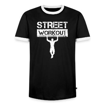 symbole d’entraînement de rue callisthenics pull up icône - T-shirt contrasté Homme - noir/blanc - Devant - AI Model Female 172 light (172cm) & AI Model Male 178 light (178cm)