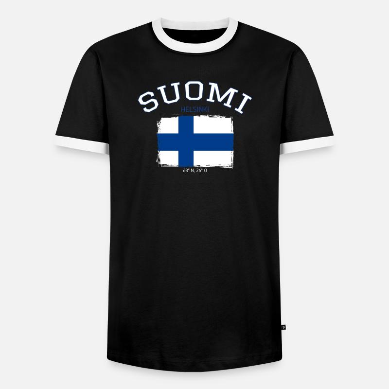 Finland flag with Helsinki reference - Men's Ringer Shirt - black/white
