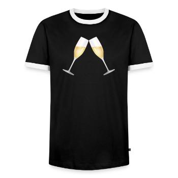 Deux coupes de remplies de vin mousseux - T-shirt contrasté Homme - noir/blanc - Devant - AI Model Female 172 light (172cm) & AI Model Male 178 light (178cm)