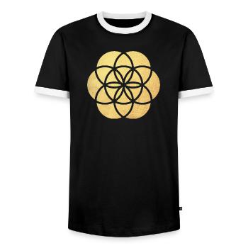 Gold Yoga Flower od Life Flower of Life namaste - Men's Ringer Shirt - black/white - Front - AI Model Female 172 light (172cm) & AI Model Male 178 light (178cm)
