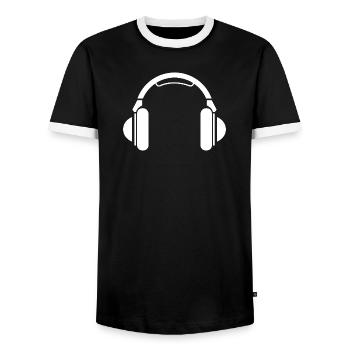 earphones headphones music musik symbol icon - Männer Kontrast-T-Shirt - Schwarz/Weiß - Vorne - AI Model Female 172 light (172cm) & AI Model Male 178 light (178cm)