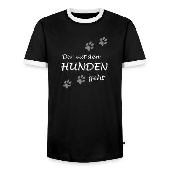 Der mit den Hunden geht Gassi Hundebesitzer Design - Männer Kontrast-T-Shirt - Schwarz/Weiß - Vorne - AI Model Female 172 light (172cm) & AI Model Male 178 light (178cm)