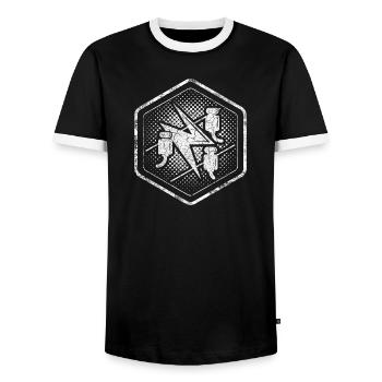 Zunftzeichen Elektriker Hexagon im used Look - Männer Kontrast-T-Shirt - Schwarz/Weiß - Vorne - AI Model Female 172 light (172cm) & AI Model Male 178 light (178cm)