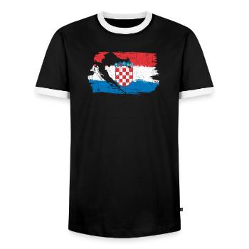 Croatian Crest Brush Flag - Men's Ringer Shirt - black/white - Front - AI Model Female 172 light (172cm) & AI Model Male 178 light (178cm)
