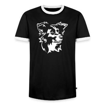 Border Collie Head "Black Edition" - Men's Ringer Shirt - black/white - Front - AI Model Female 172 light (172cm) & AI Model Male 178 light (178cm)
